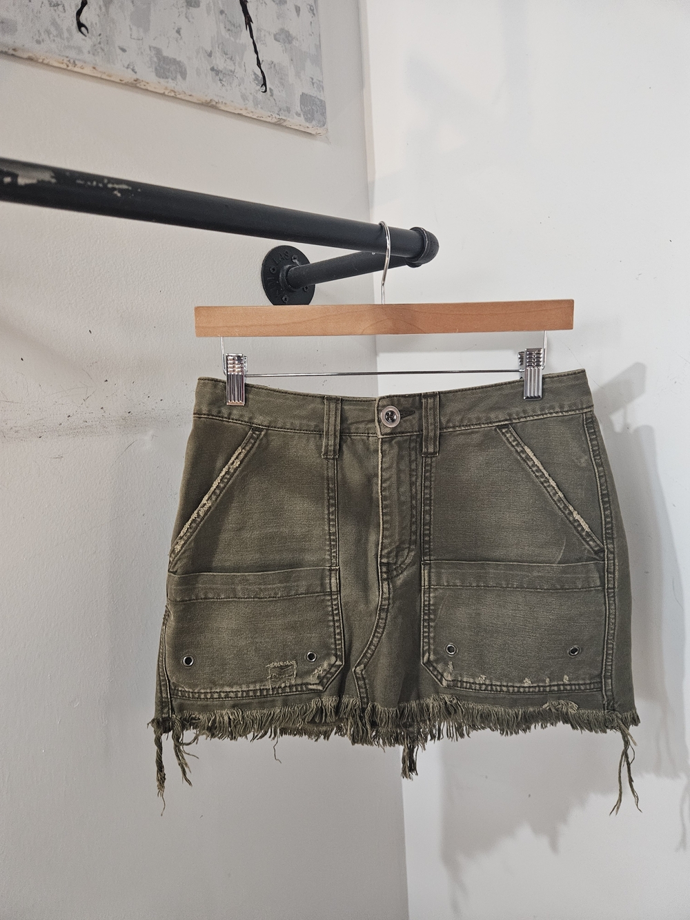 Free People Canvas Olive Green Utility Skirt
